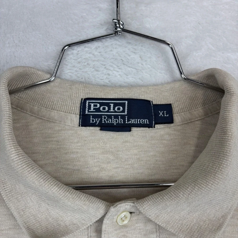 Polo Ralph Lauren Mens XL Tan Vintage  Long Sleeve Polo Shirt Embroidered Pony
